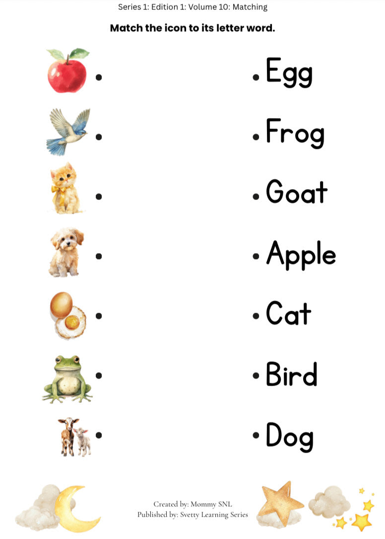Matching Review Sheets - Match Letters to Pictures and Words