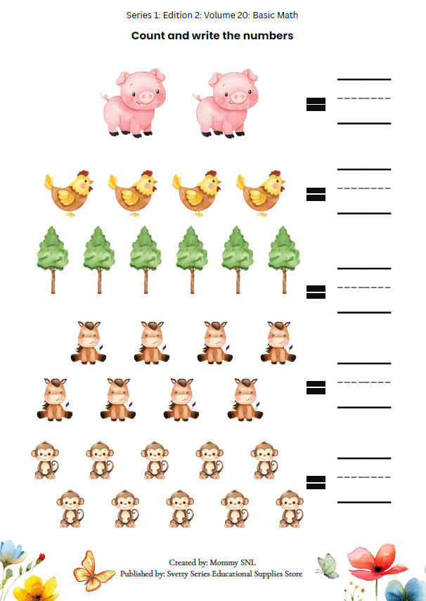 Colors, Shapes & Basic Math Worksheets + Stickers