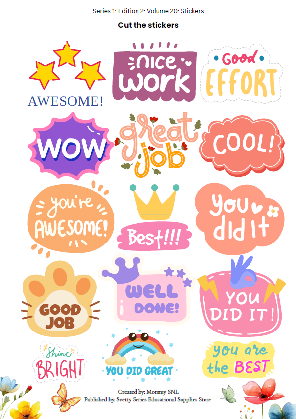 Colors, Shapes & Basic Math Worksheets + Stickers