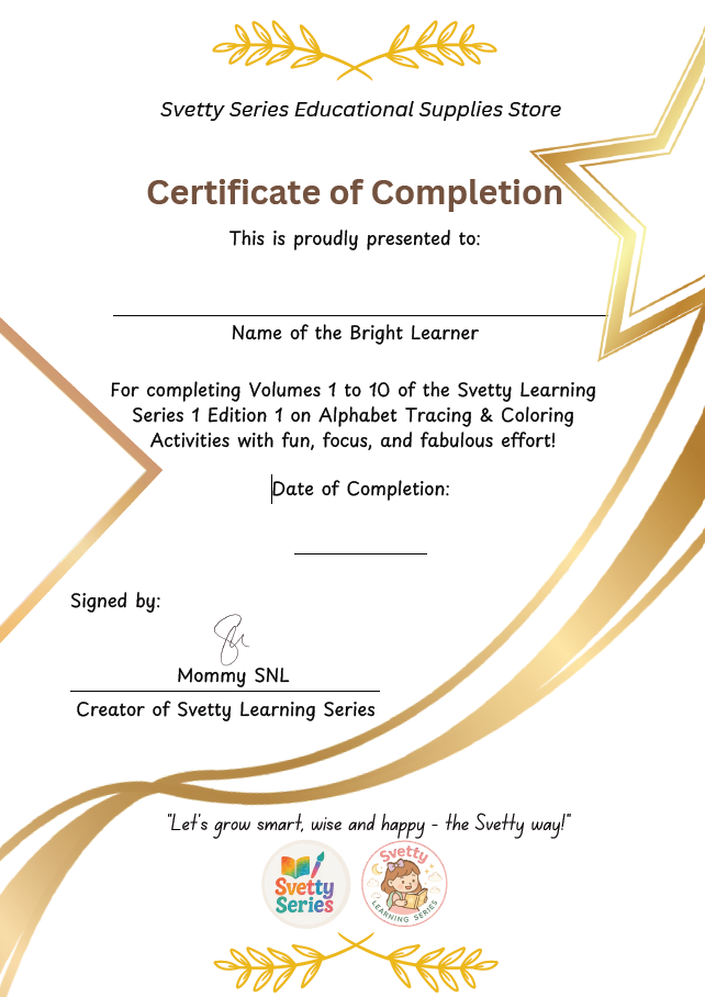 Certificate of Completion for Alphabet A-Z